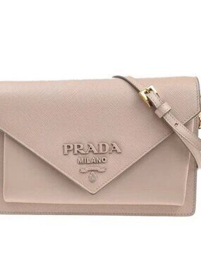 PRADA Logo Shoulder Hand Bag Saffiano Leather Pink Beige GHW Italy 18RL881